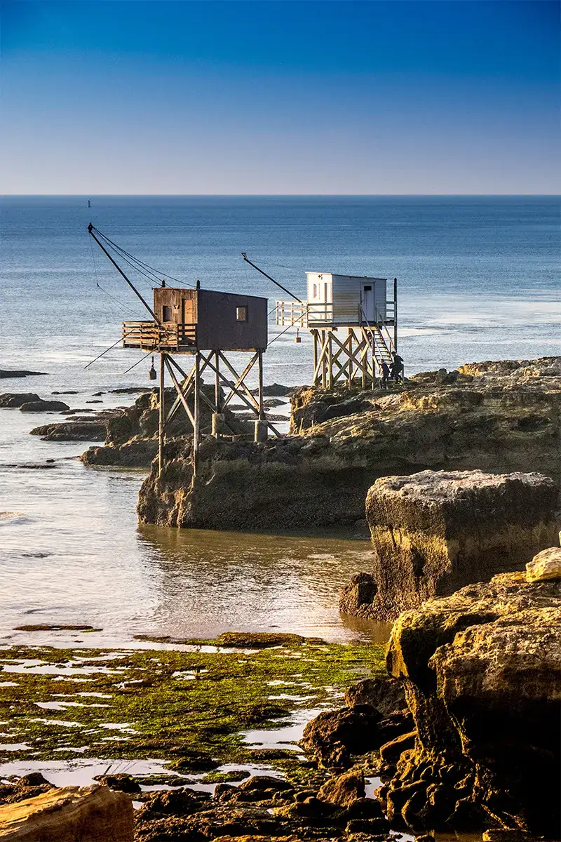 Carrelets de pêche sur pilotis face à l'océan, près de Royan – Studio Bamboo agence web