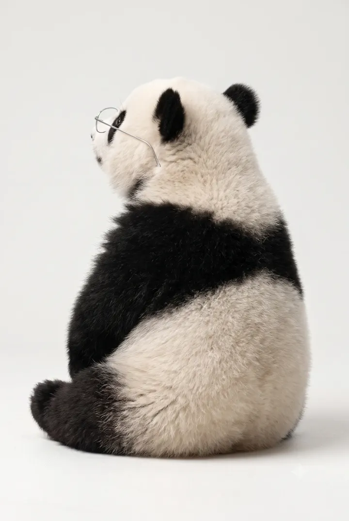 Baron, le panda de Studio Bamboo, de dos avec ses lunettes
